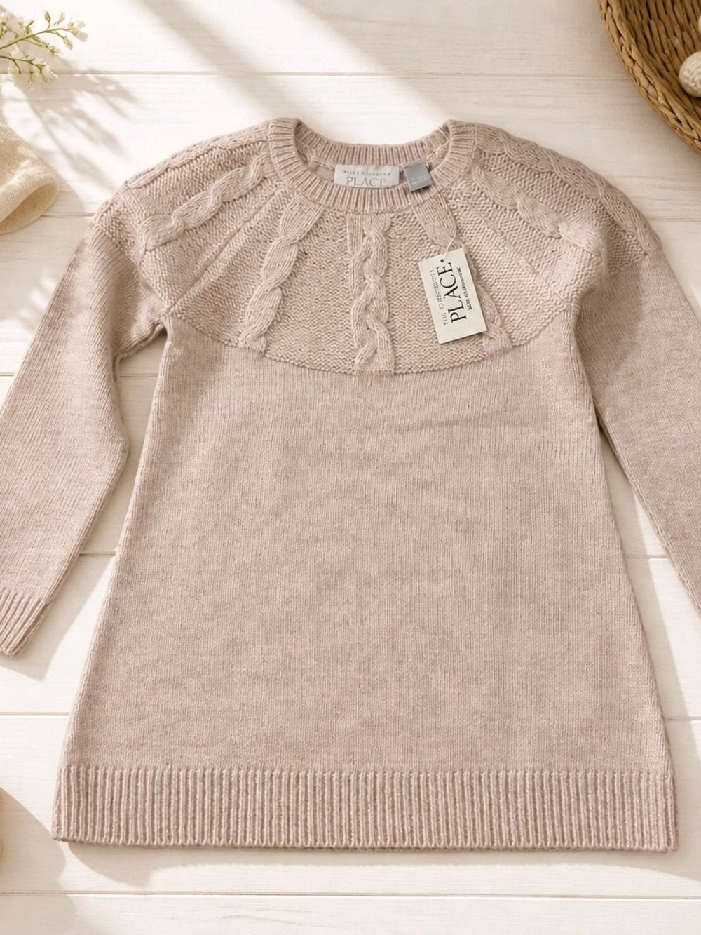 The Children's Place Cream Cable-Yoke Knit Dress